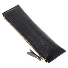 Genuine Leather Zippered Pencil Case - Stylish Pen Holder Stationery Bag  black 