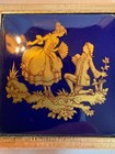 Vintage Agme Switzerland Romantic Couple Enameled Compact With Mirror Gold Tone