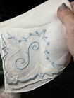 Vintage Madeira Embroidered Initial Monogram White Handkerchief Bridal 2 Blue S