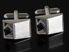 Vtg 1970s Cufflinks Onyx Stone Silver Tone Mid Century Modern Era