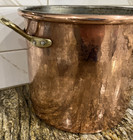 Heavy Vintage Lined Copper Pot Brass Handles 10  D X 8 1 4  H Made In Italy