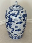 Antique Chinese Porcelain Dragon Jar  Blue white  Urn With Lid  23  Tall X 13  W