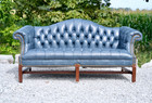Vintage Camelback Tufted Leather Chesterfield Sofa In Blue