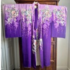 Vtg Authentic Japanese Purple Floral Silk Kimono 51 5  Adolescent Youth Show Era