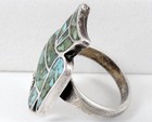 Vintage Navajo Style Sterling Silver Owl Ring Turquoise Chip Inlay  size 6 