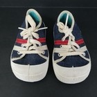 Vtg Baby Shoes Blue Canvas With White red Stripes Size 1 Prop Doll Baby
