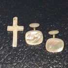 Antique Victorian Mother Of Pearl Men   s Cufflinks And Hand Carved Cross