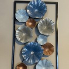 Metal Wall Art Blue Gold Floral Abstract Modern Vertical Sculpture Decor