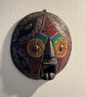 Ghana Carved Wood Ceremonial Harvest Face Mask Art Beaded 12  Hanging