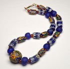 African Old Blue Glass Hand Painted Beads Necklace