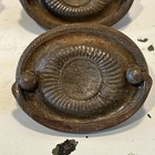 6 Antique Vintage Metal Drawer Drop Eyelash Center Oval Bronze Rust 2 5    Wide 