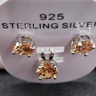 925 New Sterling Silver Rhodium Plated Pendant  earrings Set Champagne Cz