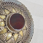 Vintage Sterling Silver Carnelian Filigree Hinged Round Box Pill snuff trinket