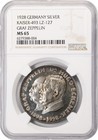 Germany Weimar   1928  Zeppelin  lz 127   Silver Medal Ngc Certified Ms65