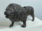 Vintage Antique Original Cast Iron Lion Bank Figure Cast Iron Toy 3  X 5 5  Inch