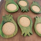 Vintage Lord   Taylor Japan Pineapple Shaped Wood Coasters Set Of 8