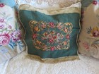 Vintage Needlepoint Top Pretty Florals   Scrolls On Green Complete Petit Point