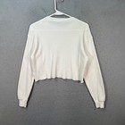 Tna Womens Size Xxs White Waffle-knit Long Sleeve Crop Top Shirt