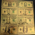24k Gold Foil Plated Us Currency Banknote Set-8 Bill Collectible Novelty