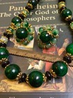 Green Beaded Necklace Earrings Set Vintage Style Italian Gold Tone Jewelry