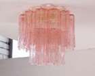 Retro Pink Vertical Pattern Cylindrical Multi-layer Handmade Glass Ceiling Lamp