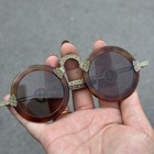 Vintage Crystal Stone Solid Copper Round Sunglasses Antique Style Eyeglass Frame