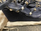 G2u Valentino Garavani Blue Rockstud Leather Wedge Espadrille  Sandals Heels 36