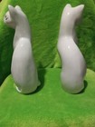 Set 2 Vintage White Cats W green Eyes Sophisticated Cat Made In Taiwan 11 5  H