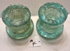 Old Orig  Aqua Glass Lightning Rod Weathervane Double Flange Insulators X 2  5