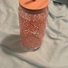 Set Of 2 16oz Clear Glass Tumblers W  Bamboo Lids   Straws  Floral Orange