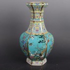 10 16  Chinese Green Enamel Porcelain Qing Qianlong Flowers Bird Design Vase