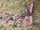 Pink black white  Guatemalan Beaded Hummingbird Ornamental Hanging Decoration 