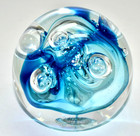 Vtg Rollin Karg Studio Controlled Bubble Swirl blue Art Glass Paperweight