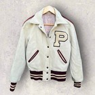 Vintage 50   s-60   s Varsity    p    Embroidered Jacket Off White Maroon Large 19x25