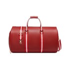 Red Leather Travel Duffel Bag With White Stripe