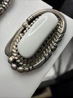 Vintage Native American Navajo Signed Bc Sterling Silver Earrings W White Stones