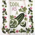 Vintage Linen Mcm Tea Kitchen Towel Printed Cool As A Cucumber 1960s Green Pink