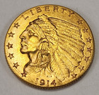 1914 D  2 50 Indian Head Gold Quarter Eagle Denver  Almost Uncirculated