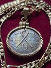 1944 South Rhodesian Gold Toned Silver Sixpence Pendant W 24  Gold Filled Chain 