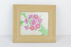 Vintage Framed Crewel Embroidery Floral Wall Art 5x6 Pink Flower Cottagecore
