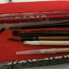 Japanese Calligraphy Set With Bamboo Brushes In Decorative Case Box
