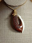 Hawaiian 3  Koa Wood Buffalo Bone Fish Hook Necklace With Adjustable Cord