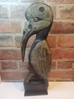 Vintage Hand Carved Wood Statue Figurine Papua New Guinea Shell Eyes Bird