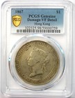 1867 China Hong Kong Victoria Dollar Coin  1 - Certified Pcgs Vf Details - Rare 