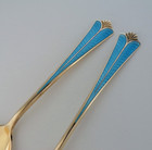 David Andersen Sterling Med  Blue Enamel Dessert Set Fork Spoon Med Vifte Radhus