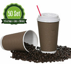 16oz 50set  Disposable Coffee Cups With Lids And Stirrers  Insulated Double Wall