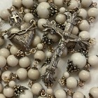Beautiful Rosary Rustic Crucifix Riverstone Beads Large Sacred Heart Center