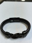 Black Stainless Steel And Braided Leather Bracelet For Men