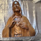 Vintage Hand Carved Wood Detailed Jesus Christ Bust Statue Art S C Viscarra