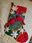 Bucilla Felt Christmas Stocking Finished Cardinals   Holly Berries 18 